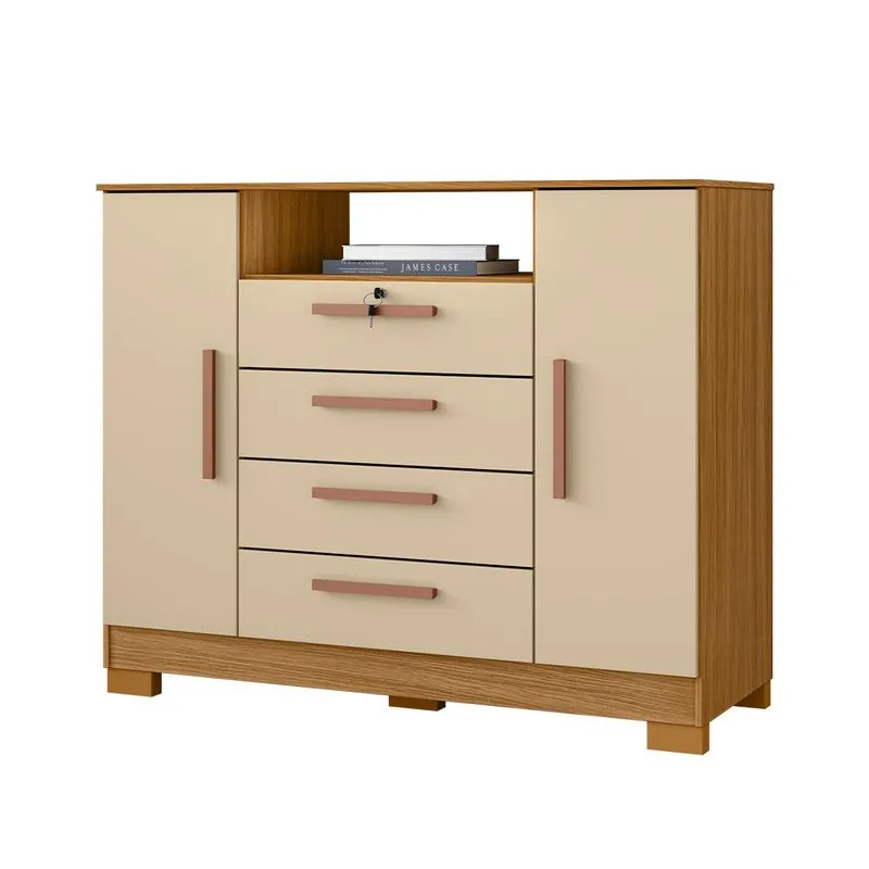 Cômoda Rack 1205 2 Portas E 4 Gavetas Pés Em Madeira