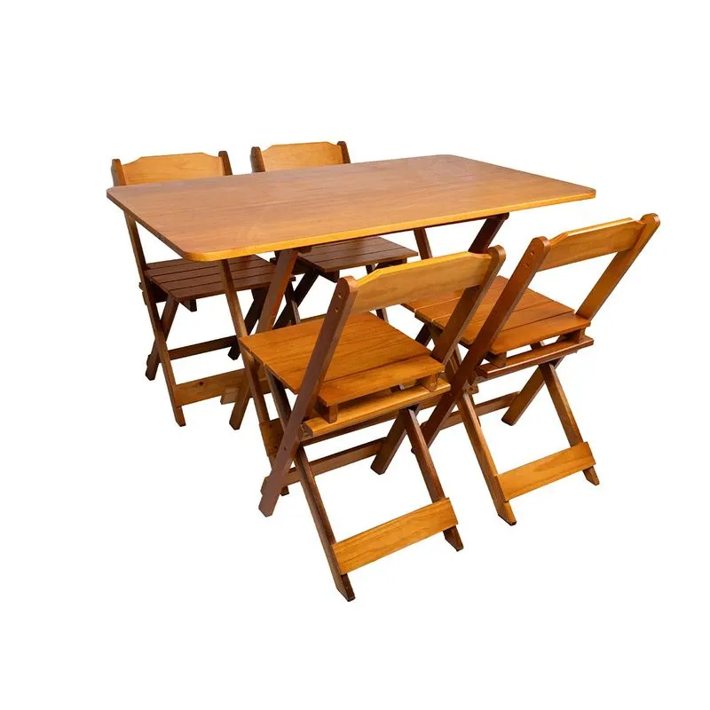 Kit Mesa 120x70 Dobrável Em Madeira Maciça Com 4 Cadeiras