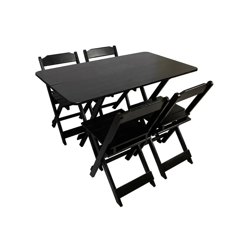 Kit Mesa 120x70 Dobrável Em Madeira Maciça Com 4 Cadeiras
