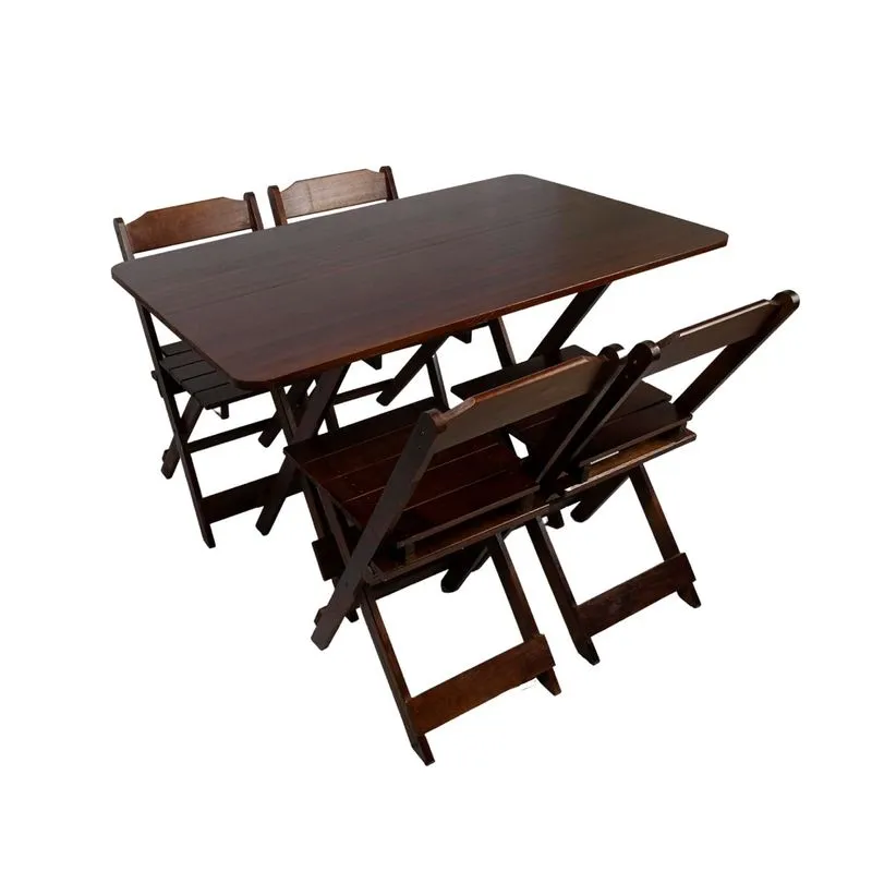 Kit Mesa 120x70 Dobrável Em Madeira Maciça Com 4 Cadeiras