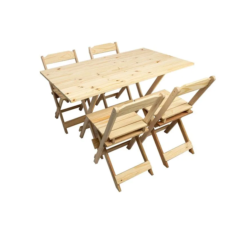 Kit Mesa 120x70 Dobrável Em Madeira Maciça Com 4 Cadeiras Natural