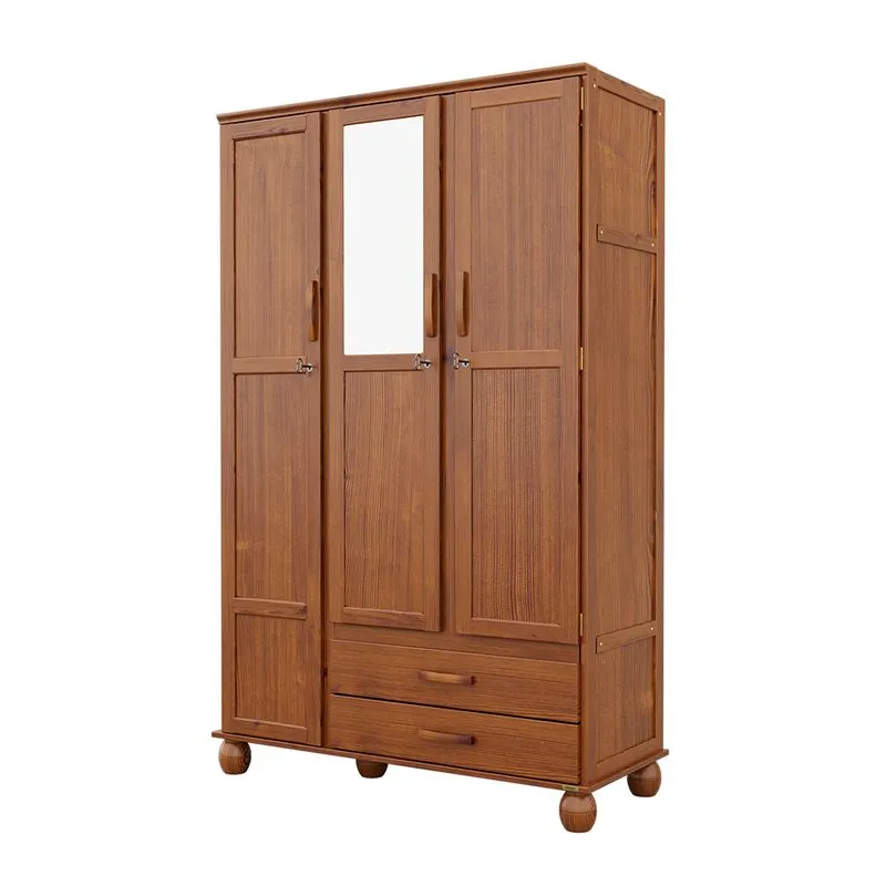 Guarda Roupa Clean 3 Portas 2 Gavetas Pés Madeira Maciça
