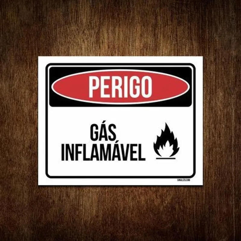 Placa Perigo Gás Inflamável - Sinalização Cuidado (27x35)