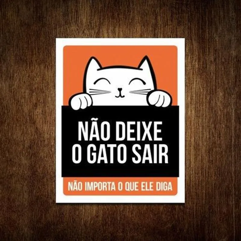 Placa Não Deixe O Gato Sair Não Importa (laranja) 36x46