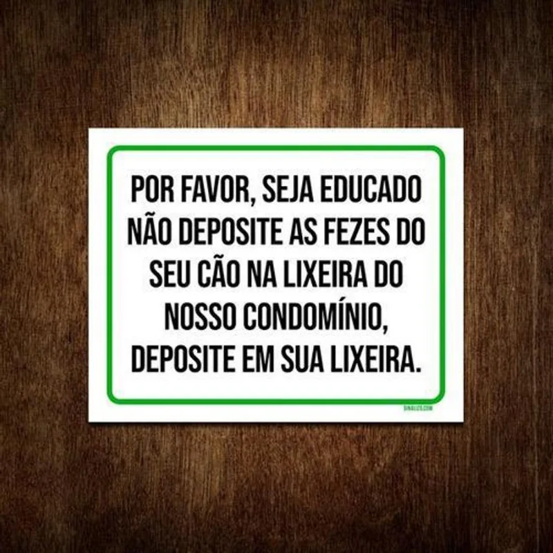 Placa Seja Educado Não Deposite Fezes Do Seu Cão 18x23