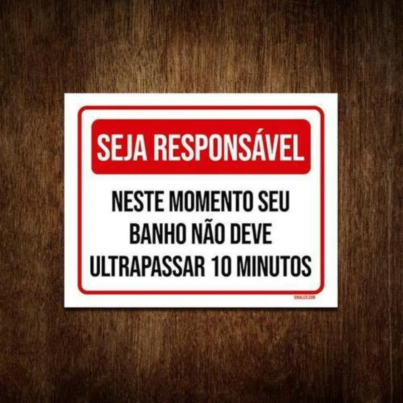 Placa Seja Responsável Seu Banho Não Deve Ultrapassar 18x23