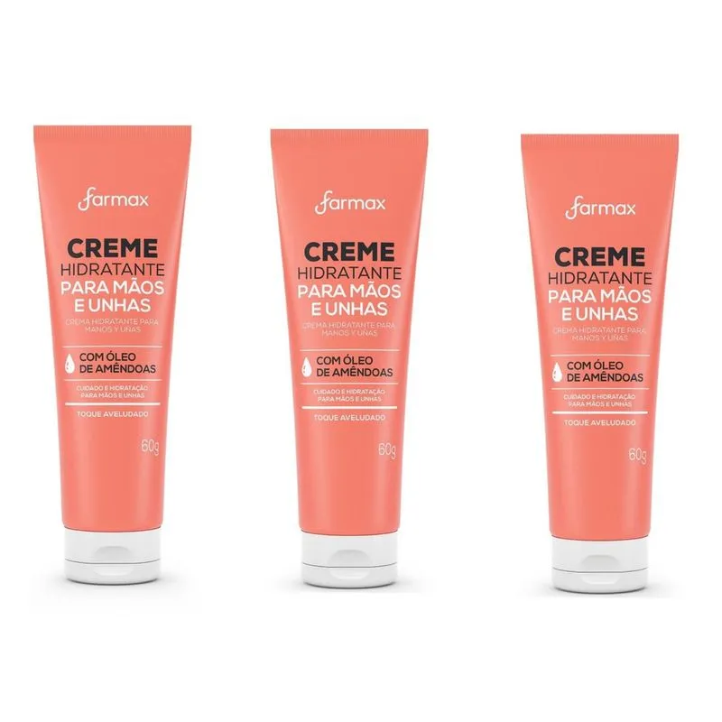 Creme Hidratante Para Mãos e Unhas Kit 3Un 60gr Cada