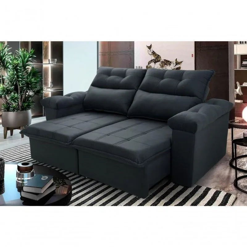 Sofá Retrátil Reclinável Verona 2,00m Cinza Lunar Molas No Assento - King House