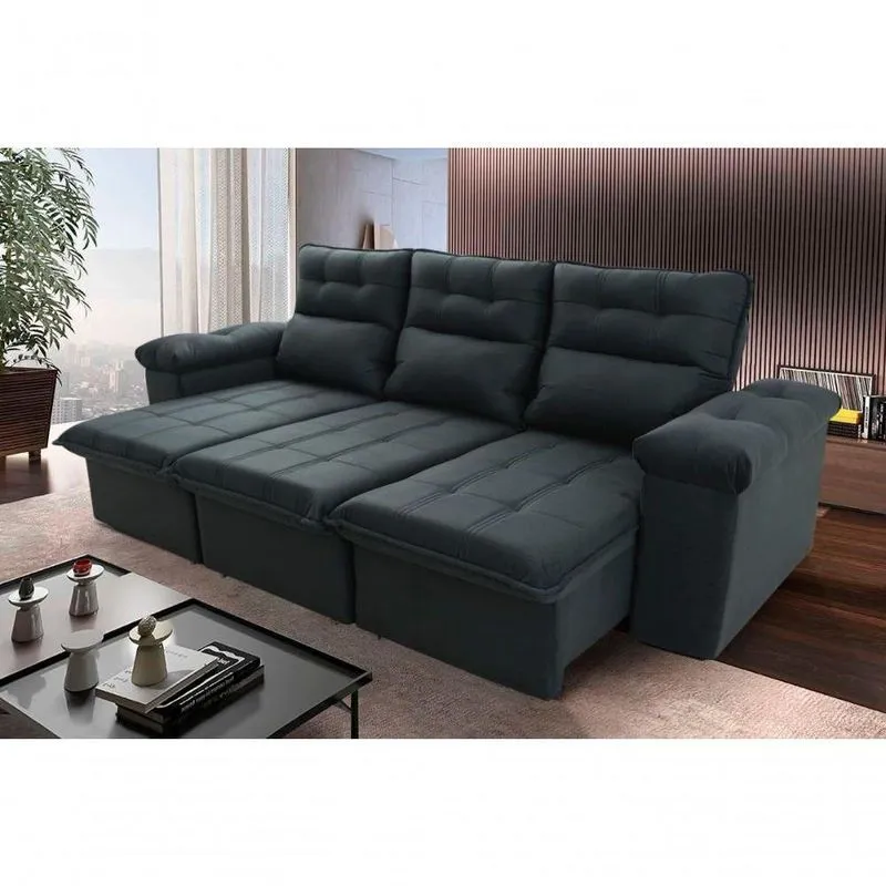 Sofá Retrátil Reclinável Verona 2,30m Cinza Lunar Molas No Assento - King House