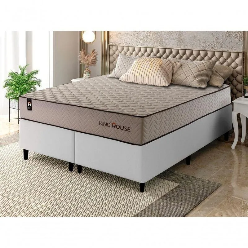 Cama Box San Diego Espuma Queen 158x198 Bege King House