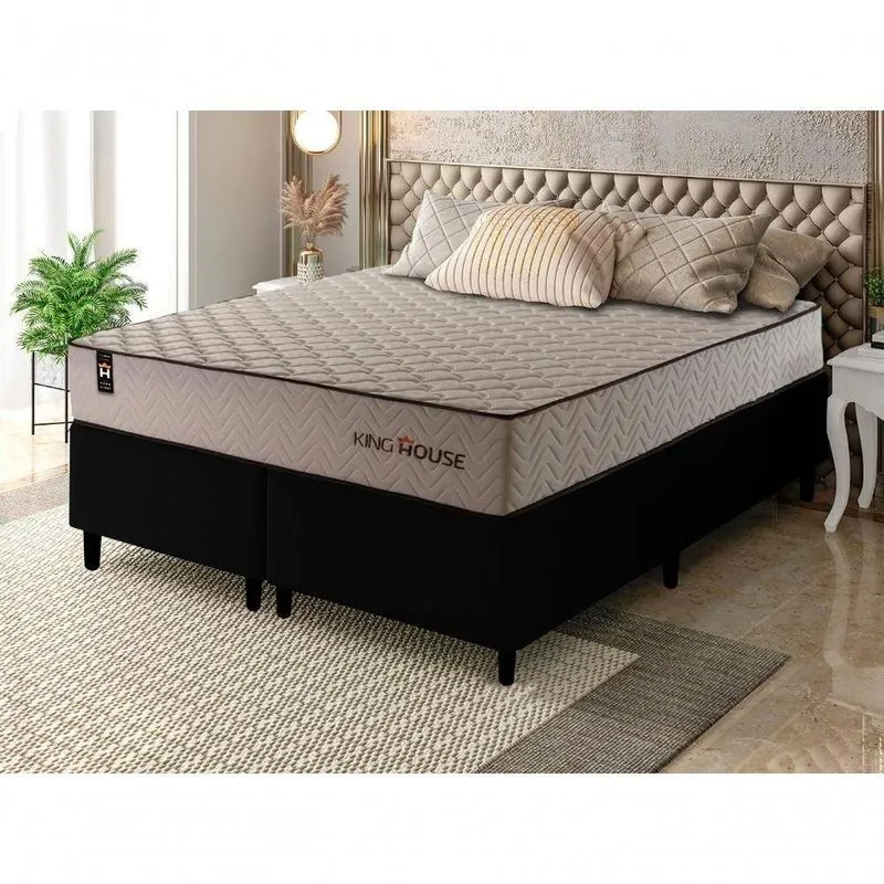Cama Box San Diego Espuma Queen 158x198 Bege King House