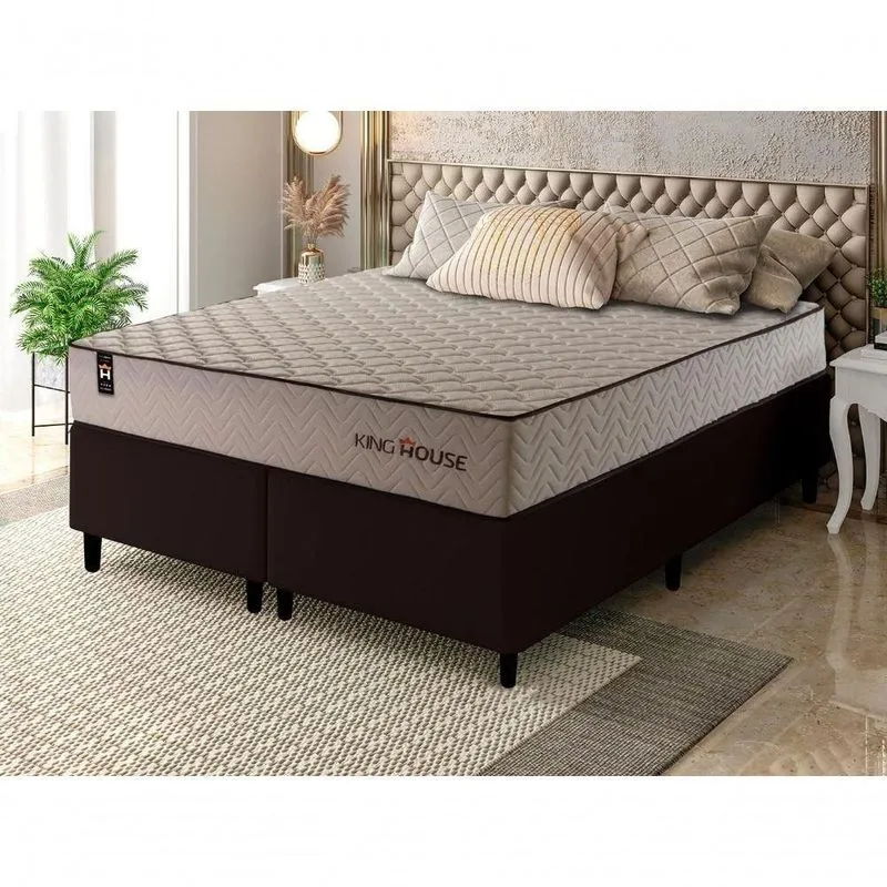 Cama Box San Diego Espuma Queen 158x198 Bege King House