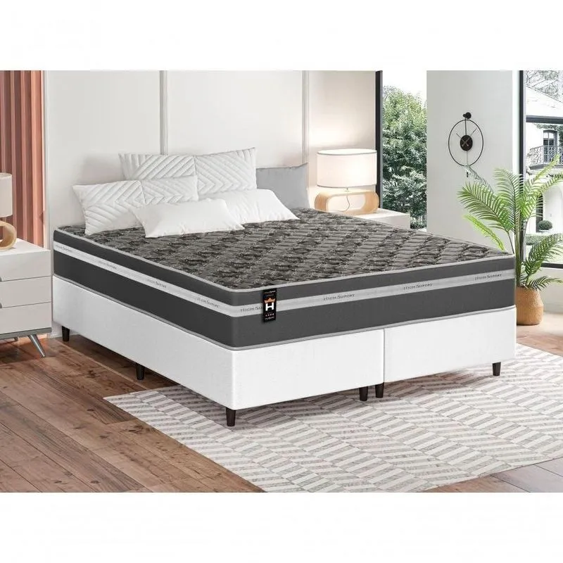 Cama Box Miami Espuma Queen 158x198 Cinza King House