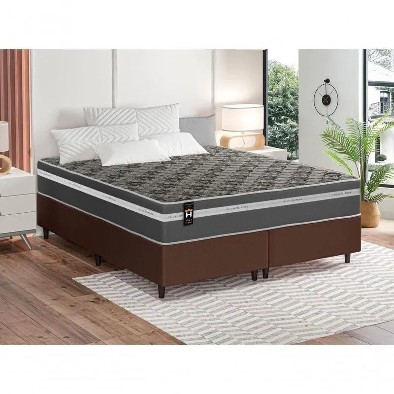 Cama Box Miami Espuma Queen 158x198 Cinza King House
