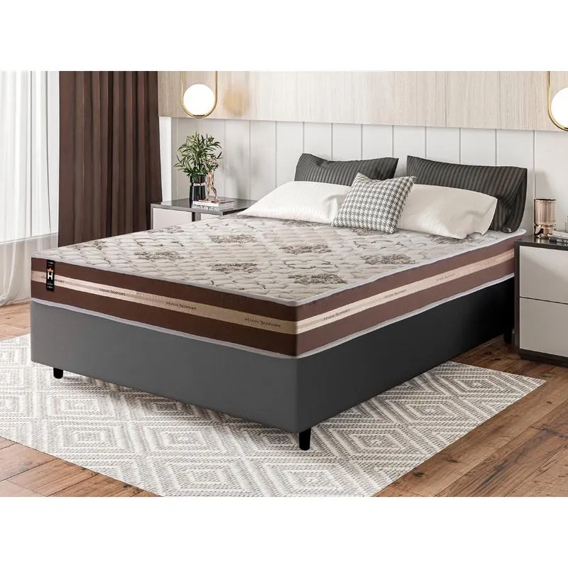 Conjunto Cama Box Espuma Espuma Chicago Marrom Viúva 128x188x57