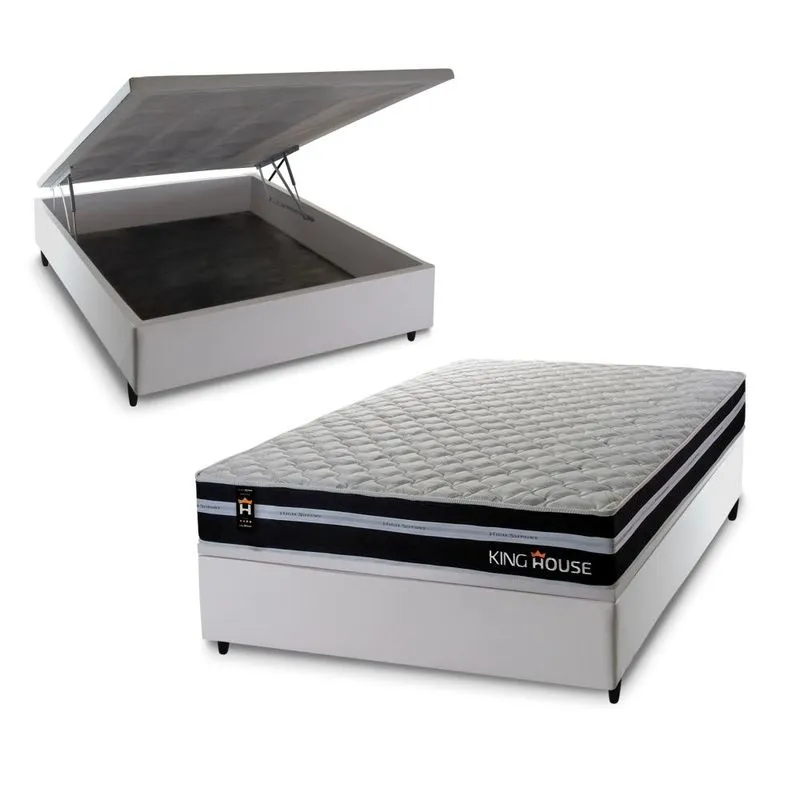Conjunto Box Baú Branco Durham Preto 138x188x67 c/ Molas Ensacadas Conjunto Box Baú Durham Preto 138x188x67 c/ Molas Ensacadas