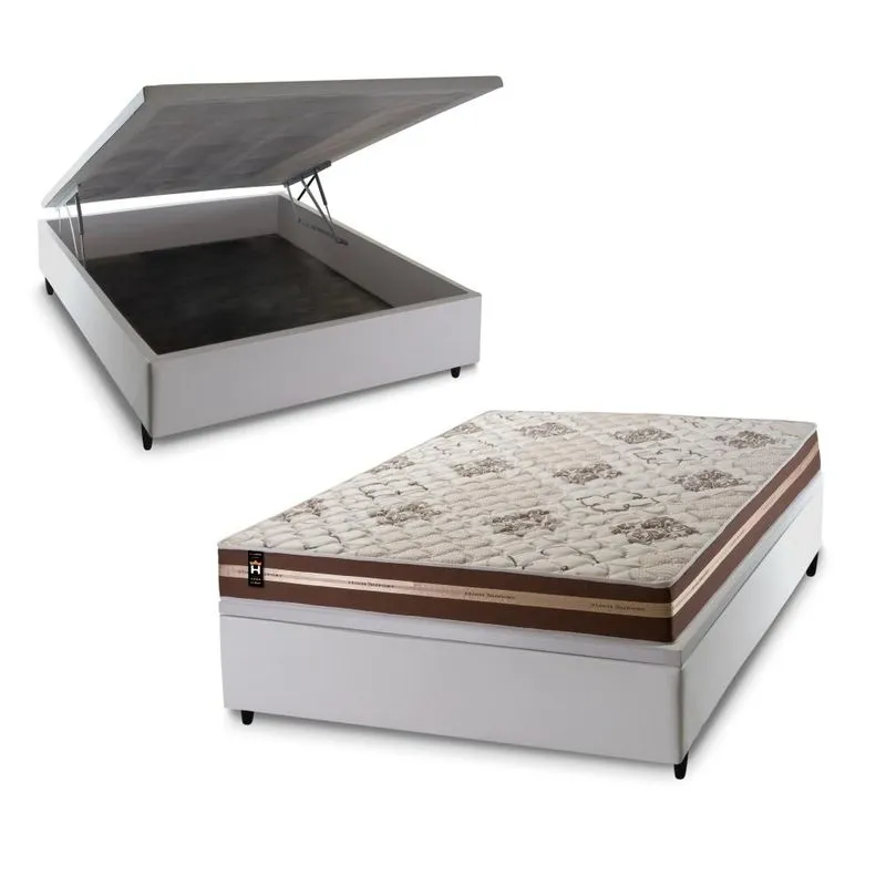 Conjunto Box Baú Branco Chicago Marrom 138x188x64 Espuma D33