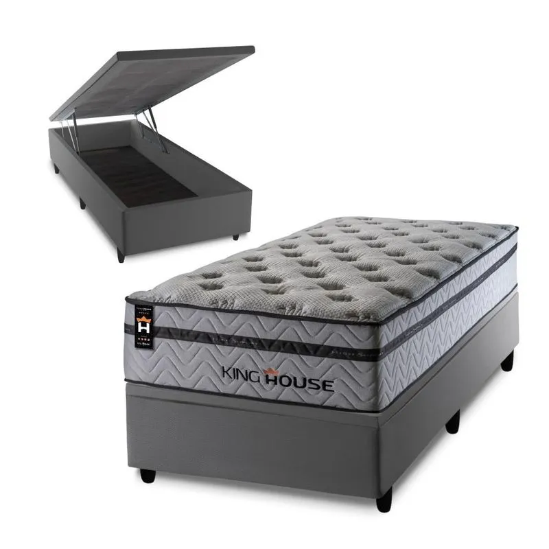 Conjunto Box Baú Bali Relax Cinza 96x203x78 Magnetico