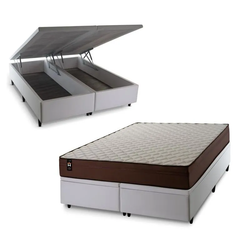 Conjunto Box Baú Branco Atlanta Marrom 158x198x69 Espuma D45