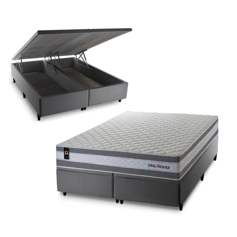 Conjunto Box Baú Alpine Cinza 193x203x72 c/ Molas Ensacadas
