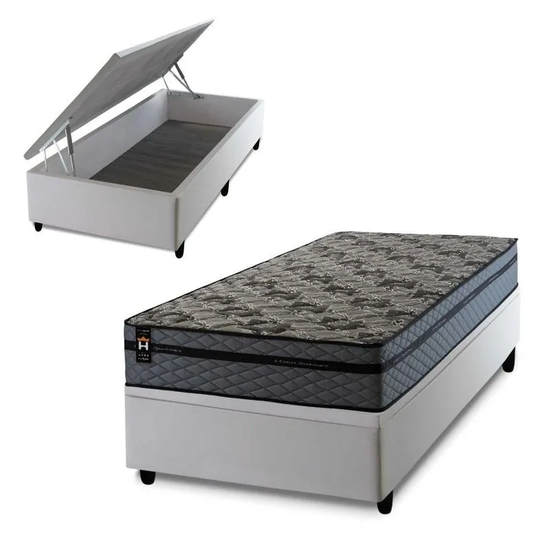 Conjunto Box Baú Branco Montreal Cinza 88x188x71 c/ Molas Ensacadas