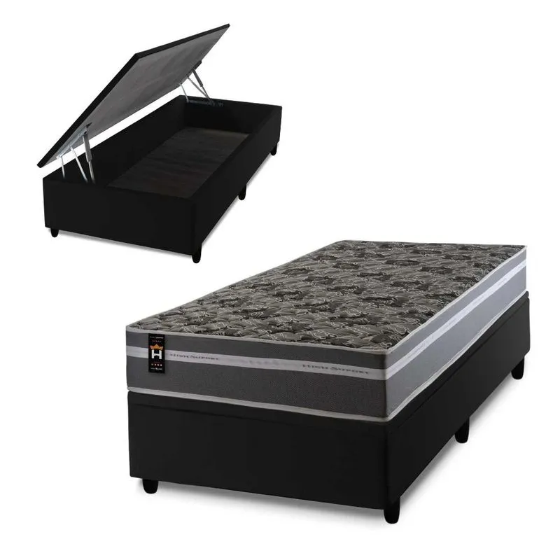 Conjunto Box Baú Preto Miami Cinza 96x203x69 Espuma D33 Conjunto Box Baú Miami Cinza 96x203x69 Espuma D33
