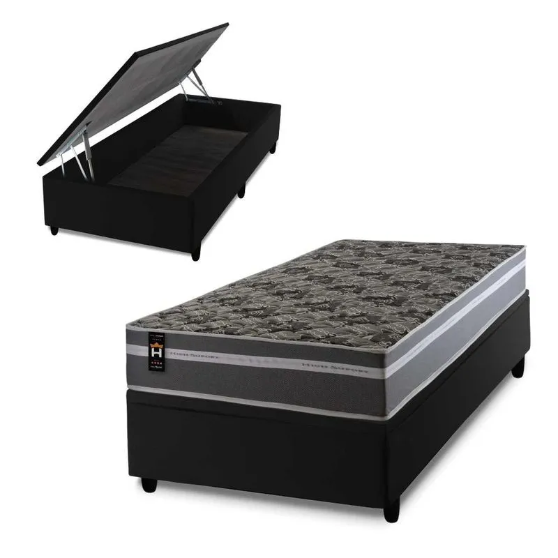 Conjunto Box Baú Preto Miami Cinza 88x188x69 Espuma D33