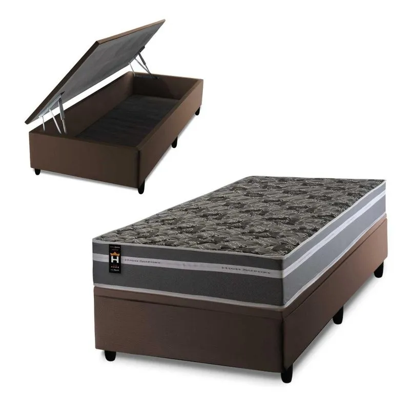 Conjunto Box Baú Marrom Miami Cinza 96x203x69 Espuma D33 Conjunto Box Baú Miami Cinza 96x203x69 Espuma D33