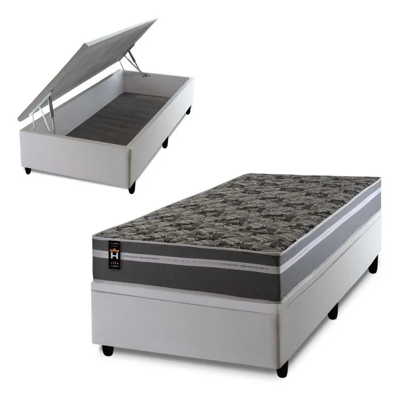 Conjunto Box Baú Branco Miami Cinza 96x203x69 Espuma D33 Conjunto Box Baú Miami Cinza 96x203x69 Espuma D33