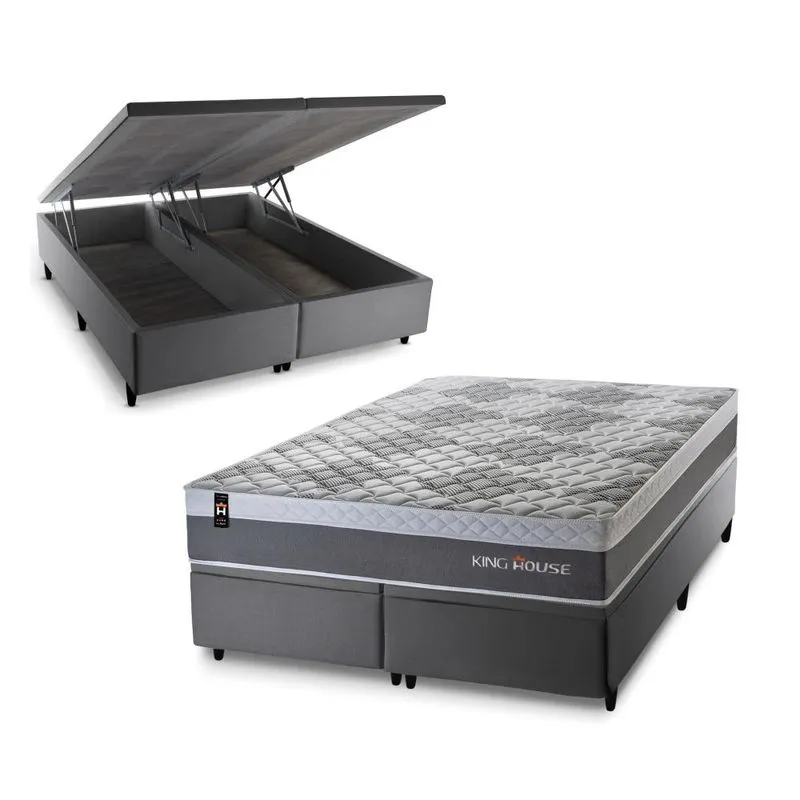 Conjunto Box Baú Sheffield Cinza 193x203x72 c/ Molas Ensacadas