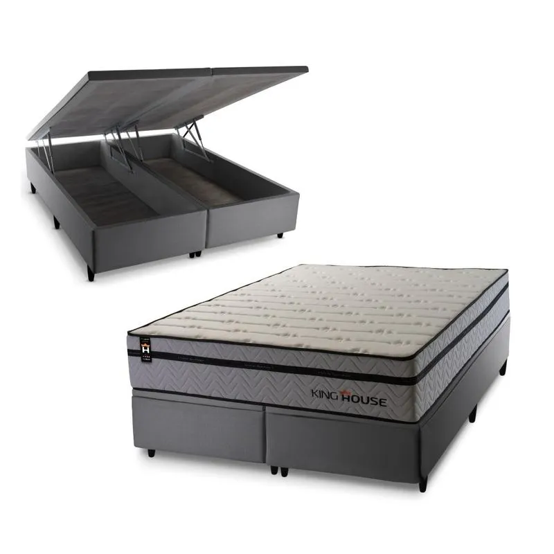 Conjunto Box Baú Cinza Preston Cinza 193x203x78 c/ Molas Ensacadas