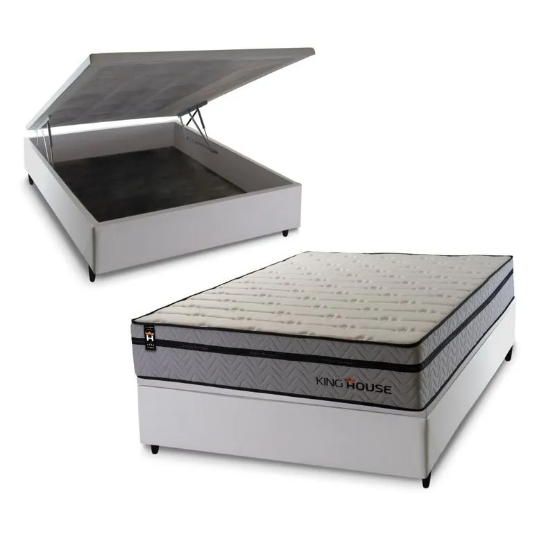 Conjunto Box Baú Branco Preston Cinza 138x188x78 c/ Molas Ensacadas