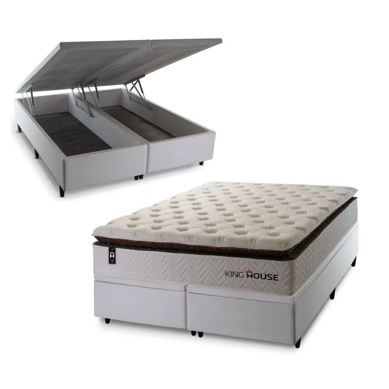 Conjunto Box Baú New York Branco 193x203x80 c/ Molas Ensacadas