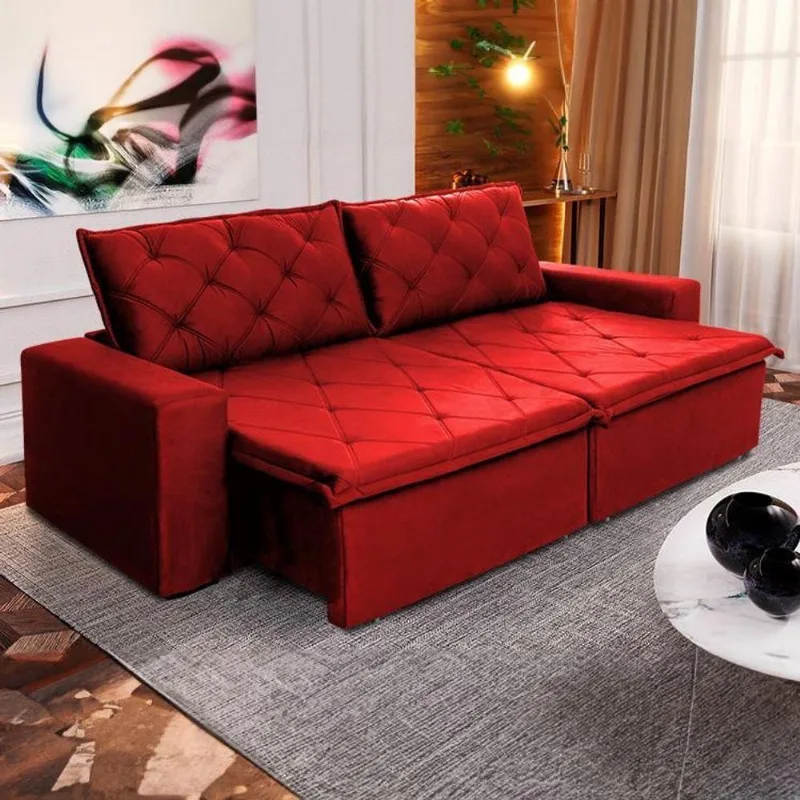 Sofá Cama Bangkok Sem Caixa 2,70m Retrátil E Reclinável Com Molas Velut Vermelho- King House - king