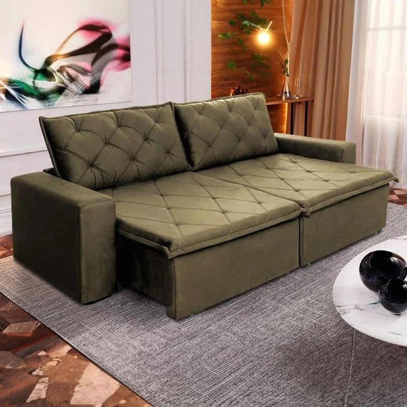 Sofá Cama Bangkok Sem Caixa 2,70m Retrátil E Reclinável Com Molas Velut Marrom Claro- King House - king