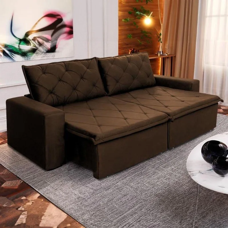 Sofá Cama Bangkok Sem Caixa 2,70m Retrátil E Reclinável Com Molas Velut Marrom- King House - king
