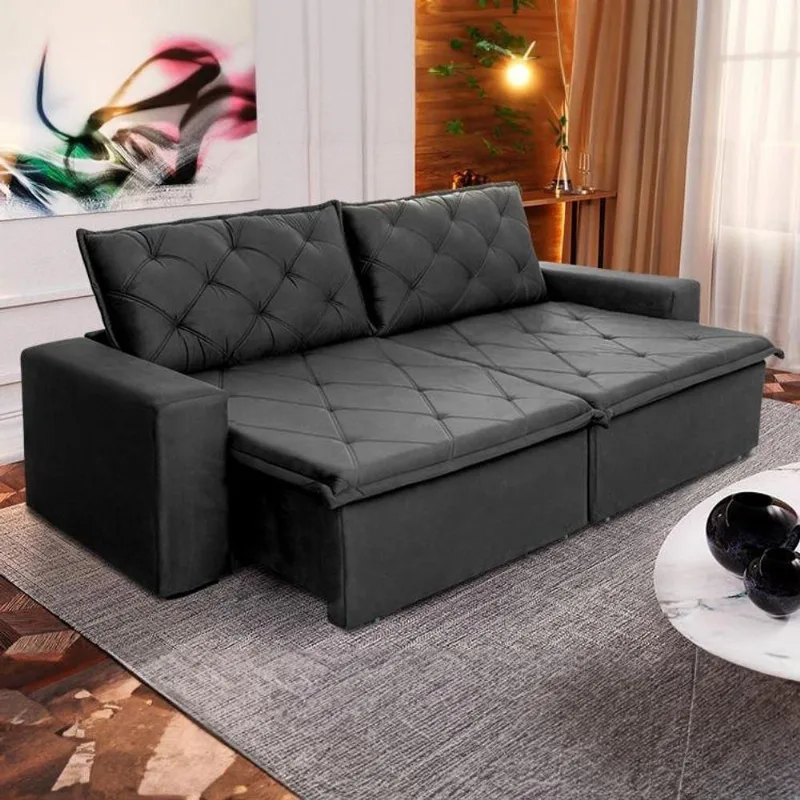 Sofá Cama Bangkok Sem Caixa 2,50m Retrátil E Reclinável Com Molas Velut Cinza- King House - king