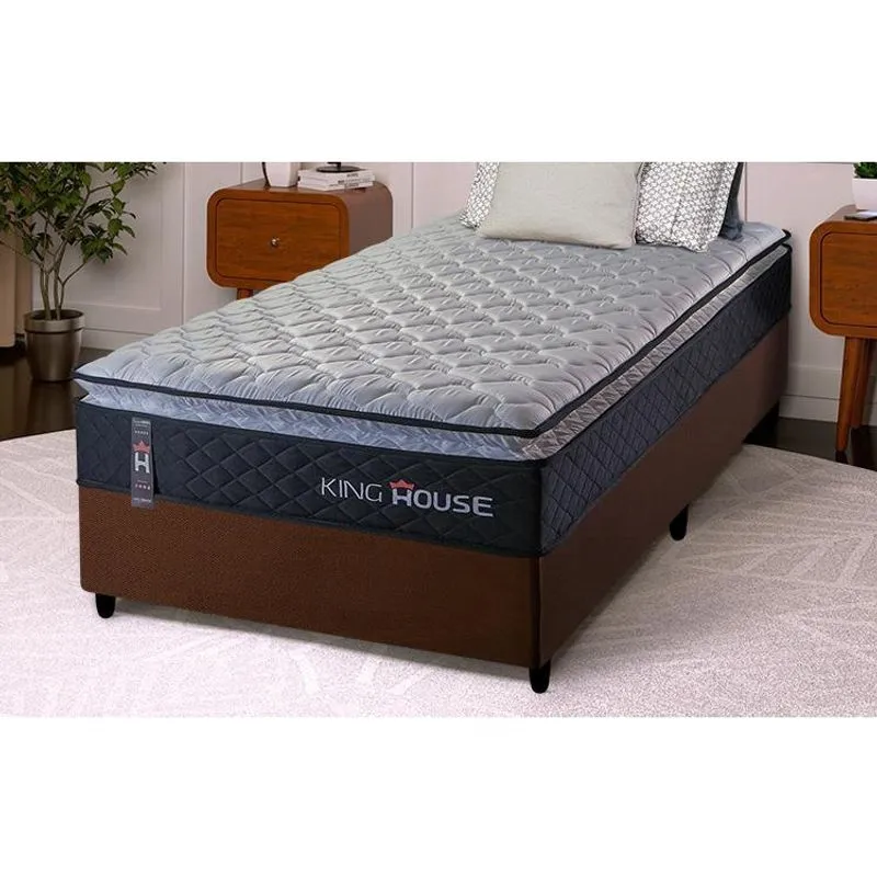 Conjunto Cama Box Solteiro Dakota Preto 96x203x57 Espuma D33