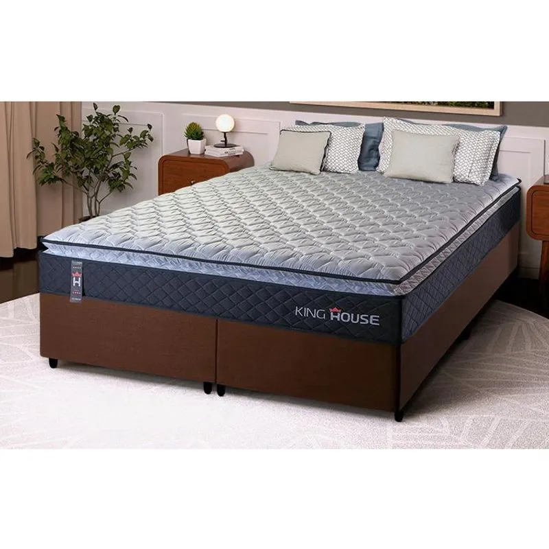 Conjunto Cama Box King Dakota Preto 193x203x57 Espuma D33