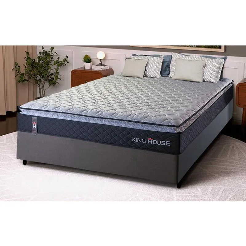 Conjunto Cama Box Viúva Dakota Preto 128x188x57 Espuma D33
