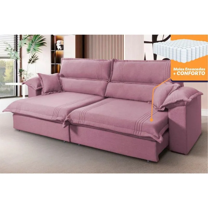 Sofá Retrátil Reclinável 3,00m Nivus Rose c/ Molas Ensacadas - King House
