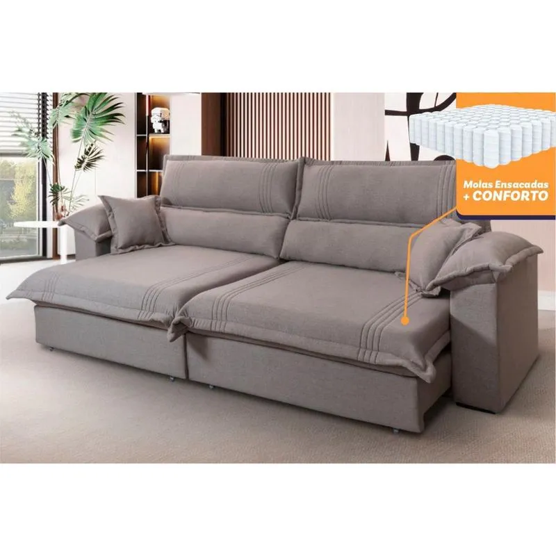 Sofá Retrátil Reclinável 3,00m Nivus Marrom c/ Molas Ensacadas - King House