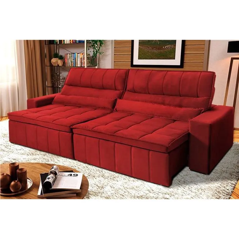 Sofá Retrátil Reclinável Supremo 2,30m Suede Velut Vermelho Molas no Assento - King House