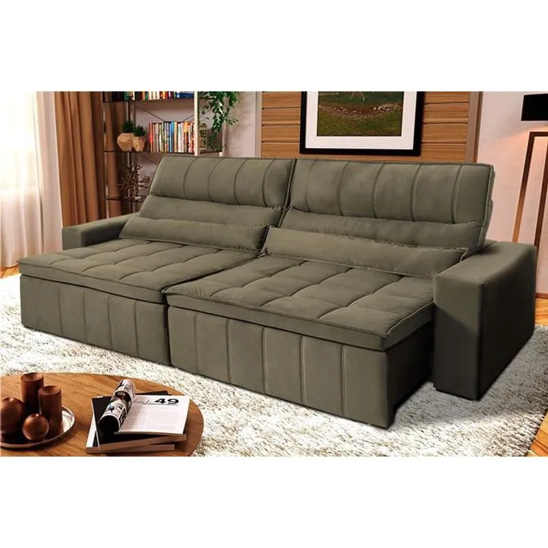 Sofá Retrátil Reclinável Supremo 2,30m Suede Velut Tabaco Molas no Assento - King House