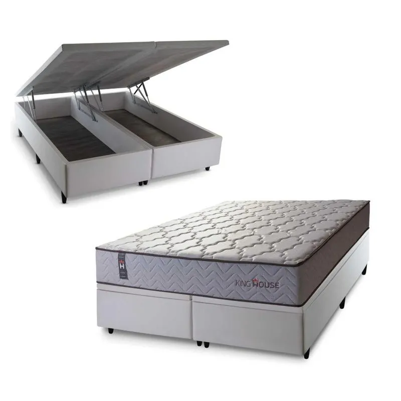 Conjunto Box Baú Branco Magnético King Soft Relax Bege 193x203x70 Conjunto Box Baú Magnético King Soft Relax Bege 193x203x70