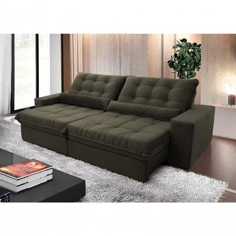 Sofá Retrátil Reclinável Zurique 2,10m Suede Velut Marrom Claro Molas No Assento - King House