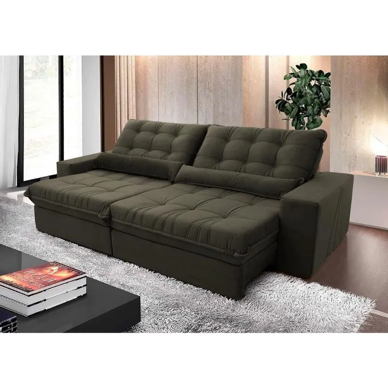 Sofá Retrátil Reclinável Zurique 2,10m Suede Velut Tabaco Molas no Assento - King House