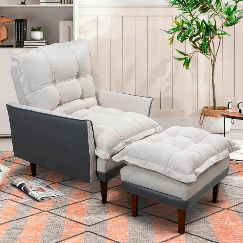 Poltrona Reclinável Com Puff Catena Cinza Off White - King House - king