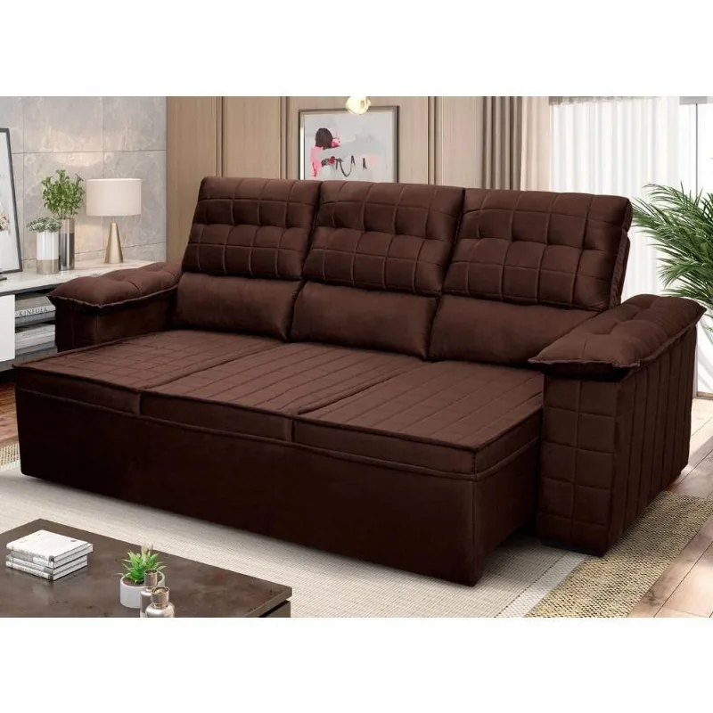 Sofá Retrátil Reclinável 4 Lugares Com Molas 2,30m Quantum Suede Velut Marrom - King House - king