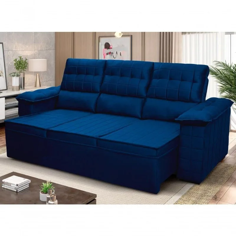 Sofá Retrátil Reclinável 4 Lugares Com Molas 2,30m Quantum Suede Velut Azul - King House - king